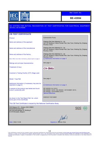 BE certificate from Zhejiang Zheli new material Co., LTD
