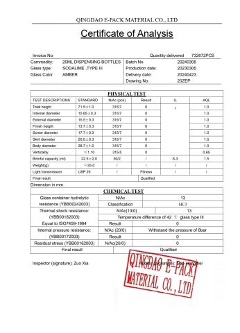 COA certificate of Qingdao E-Pack Material Co., Ltd – certificate photo, supplier certificates section