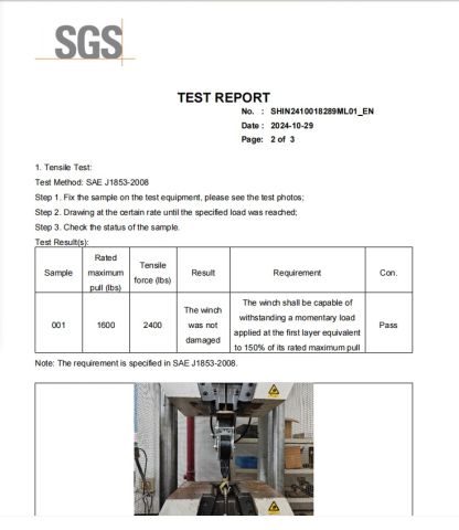 Hand Winch test report certificate from Ningbo Langyan International Trade Co., Ltd.