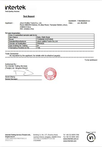 Certificates certificate from Jinan Wellda Trade Corporation Ltd