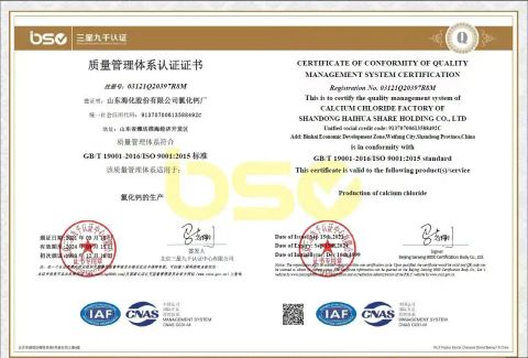 Certificate certificate from Shandong Panda Chemical Co., Ltd.