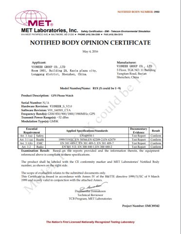 CE Certificate certificate of Shenzhen Vioneer Telematics Co., Ltd. – certificate photo, supplier certificates section