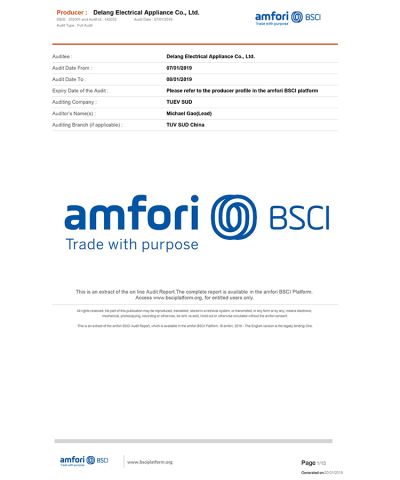 BSCI certificate from Foshan Hanyi Technology Ltd