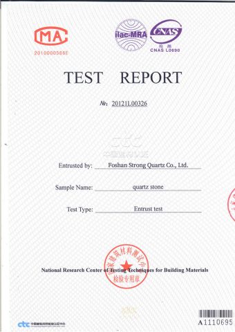 TEST REPORT certificate from FOSHAN STRONG QUARTZ CO., LTD