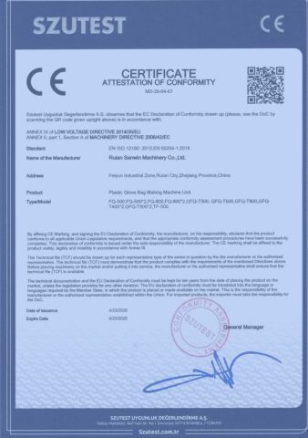 CE certificate from Ruian Sanwin Machinery Co., Ltd.