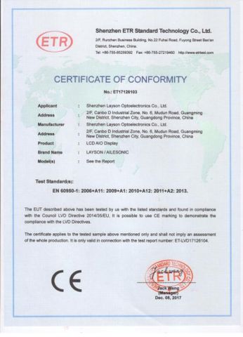 CE certificate from Shenzhen Layson Optoelectronics Co., Ltd.