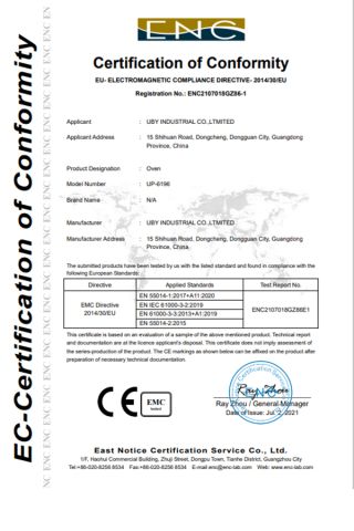 CE certificate of UBY Industrial Co., Ltd. – certificate photo, supplier certificates section