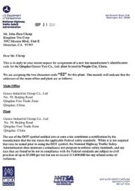 DOT certificate of Qingdao Vistar Tire Co., Ltd. – certificate photo, supplier certificates section