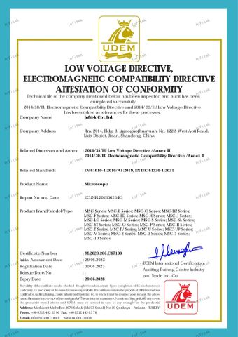 Microscope certificate from Infitek Co., Ltd.