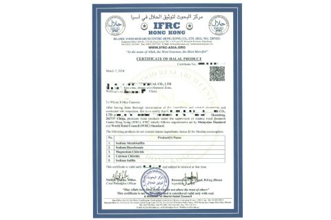 HALAL certificate of Shandong Chuanghe Supply Chain Management Co., Ltd. – certificate photo, supplier certificates section