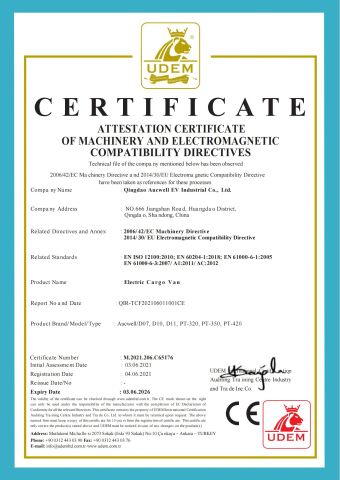 CE Certificate of Electric Cargo Van certificate from Qingdao Aucwell Ev Industrial Co., Ltd.