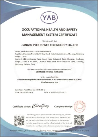 ISO45001-2018 certificate from Jiangsu Ever Power Technology Co., Ltd.