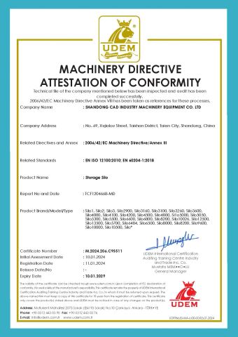 CE Storage Silo certificate from Shandong Cad Industry Machinery Equipment Co., Ltd.
