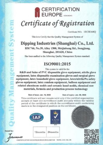 iso9001 certificate from Dipping Industries (Shanghai) Co., Ltd.