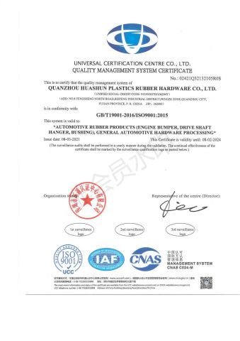 ISO9001:2015 certificate from QUANZHOU HUASHUN PLASTICS RUBBER HARDWARE CO., LTD.