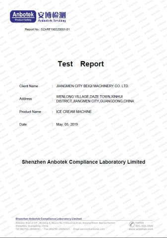 LFGB-1 certificate from JIANG MEN CITY BEIQI MACHINERY LTD.