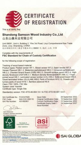 FSC certificate from Shandong Samson Wood Industry Co., Ltd.