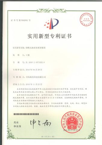 Certificate of patent for utility model certificate from Qingdao Relong Technology Co., Ltd.