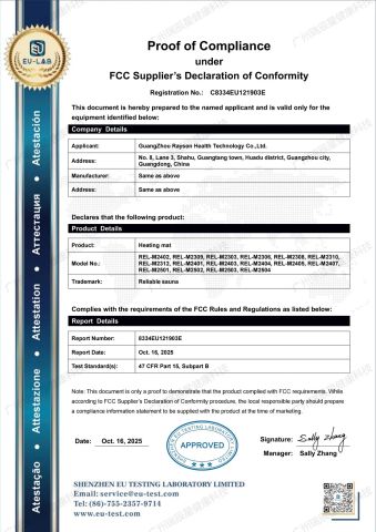 FCC certificate from Guangzhou Raysen Health Technology Co., Ltd.
