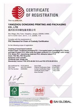 FSC certificate from Yangzhou Ease Homeware & Gifts Co., Ltd.