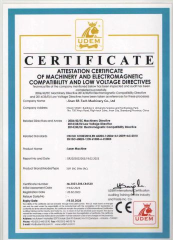 CE for laser certificate from Jinan Sr-Tech Machinery Co., Ltd