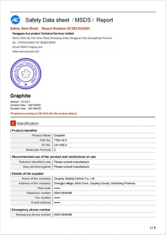 MSDS certificate from Shandong Sanjing Industry and Trade Co., Ltd.