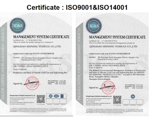 ISO certificate from Qingdao Enlightening Cart Co., Ltd