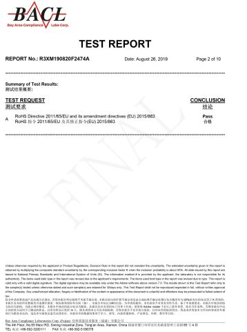 Rohs certificate from Xiamen Artes Plasti Products Co., Ltd.