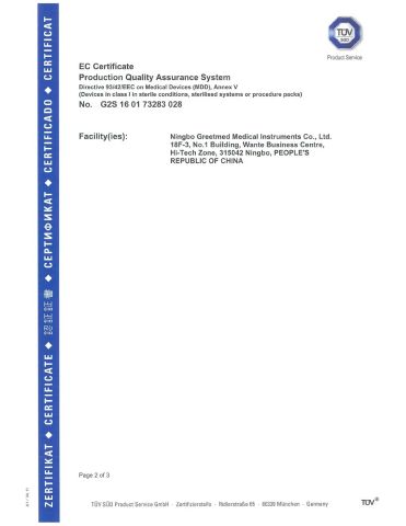 CE certificate certificate from Ningbo Greetmed Medical Instruments Co., Ltd.