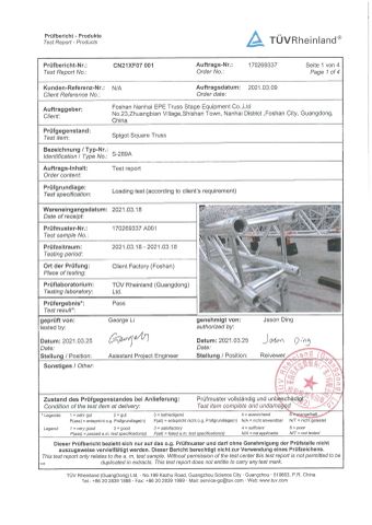 TUV certificate from Foshan Nanhai Epe Truss Stage Equipment Co., Ltd