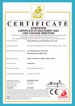 CE certificate for tablet press machine certificate of Nanjing Welead Pharm Machinery Tech Co., Ltd. – certificate photo, supplier certificates section