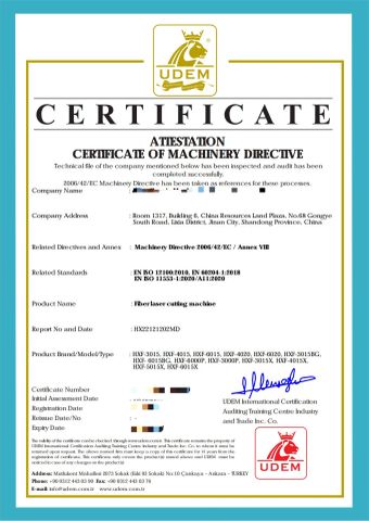 CE-Laser cutting machine certificate of Shandong Fast CNC Machinery Co., Ltd – certificate photo, supplier certificates section