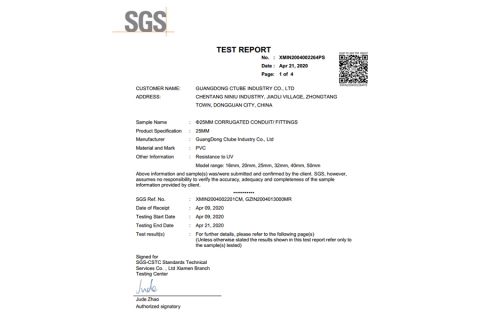 Light Ageing Test-UV Exposure certificate from Guangdong Ctube Industry Co., Ltd.