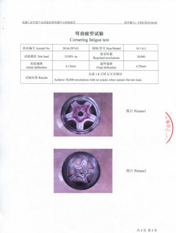 FORTIGUE TESTING OF WHEEL 16X6.5 certificate from Yiwu KT Auto Parts Co., Ltd.