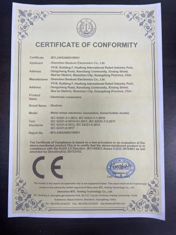 CE Rohs certificate of Shenzhen BEXKOM Electronics Co., Ltd. – certificate photo, supplier certificates section