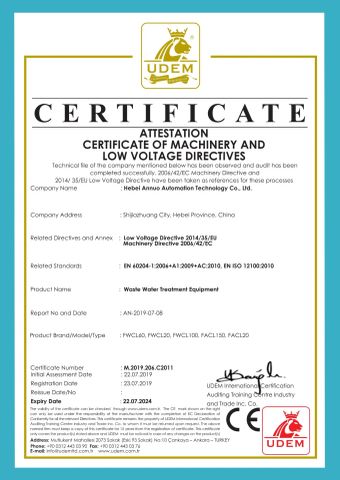 CE of treatment equipment certificate from Hebei Annuo Automation Technology Co., Ltd.