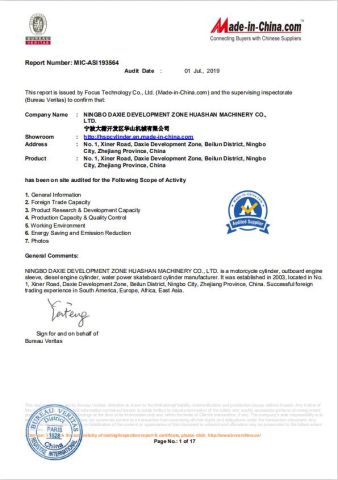 BV Report certificate from Ningbo HSP Machinery Co.,Ltd.