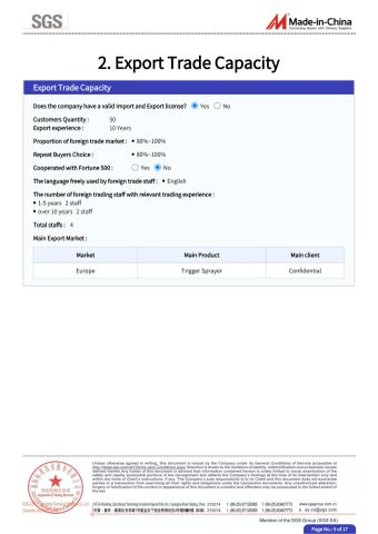 SGS certificate of Yuyao Jingdu Sprayer Co., Ltd – certificate photo, supplier certificates section