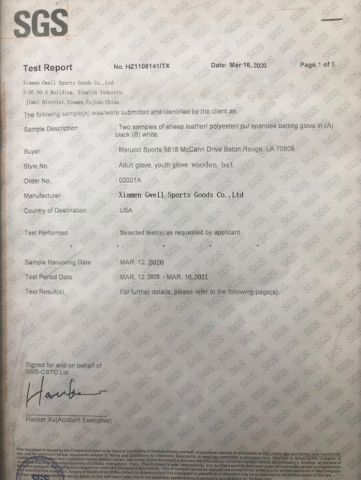 SGS certificate from Xiamen Gwell Sports Goods Co., Ltd.