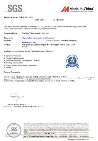 SGS CERTIFICATE certificate of Qingdao Vikas Industry Co., Ltd. – certificate photo, supplier certificates section