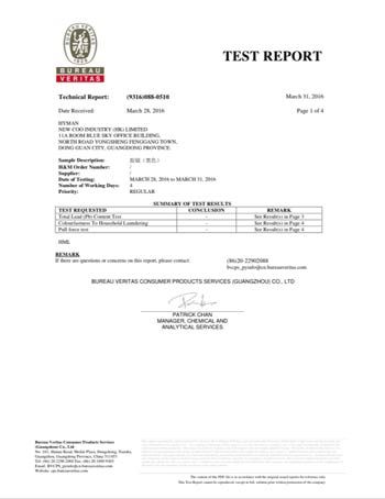 BV Test Report certificate from Dongguan New Coo Garment Accessories Co., Ltd