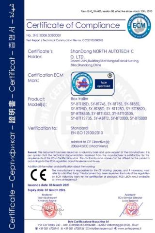 CERTIFICATE2 certificate from Shandong North Autotech Co. Ltd
