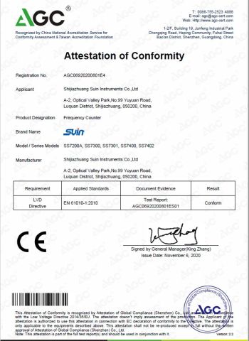 CE-LVD Certificate certificate from Shijiazhuang Suin Instruments Co., Ltd.