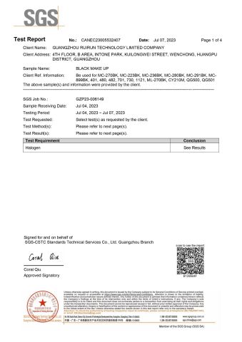 SGS Halogen-free Report for Black Solvent certificate of Zhongshan Hongli Handware Store (Individul Business Owner) – certificate photo, supplier certificates section