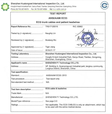 TEST REPORT certificate from Shenzhen F1 Technology Co., Ltd.