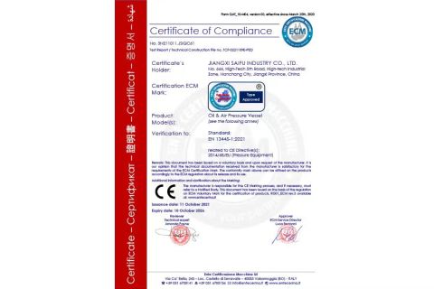 CE certificate from Jiangxi Saifu Industry Co., Ltd.