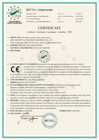 CE certificate from Jinan Knoppo Automation Equipment Co., Ltd.