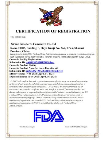 FDA Certificate certificate from Xi'an Chinaherbs Commerce Co., Ltd