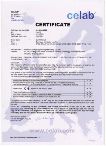 CE for laminating machine certificate of Shanghai UPG International Industry and Trade Group Co., Ltd. – certificate photo, supplier certificates section