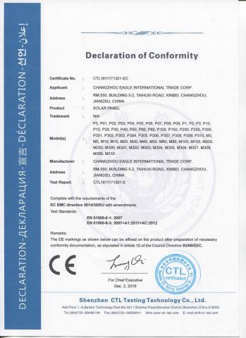 CE Certificaiton certificate from Changzhou Eagle International Trade Corp.